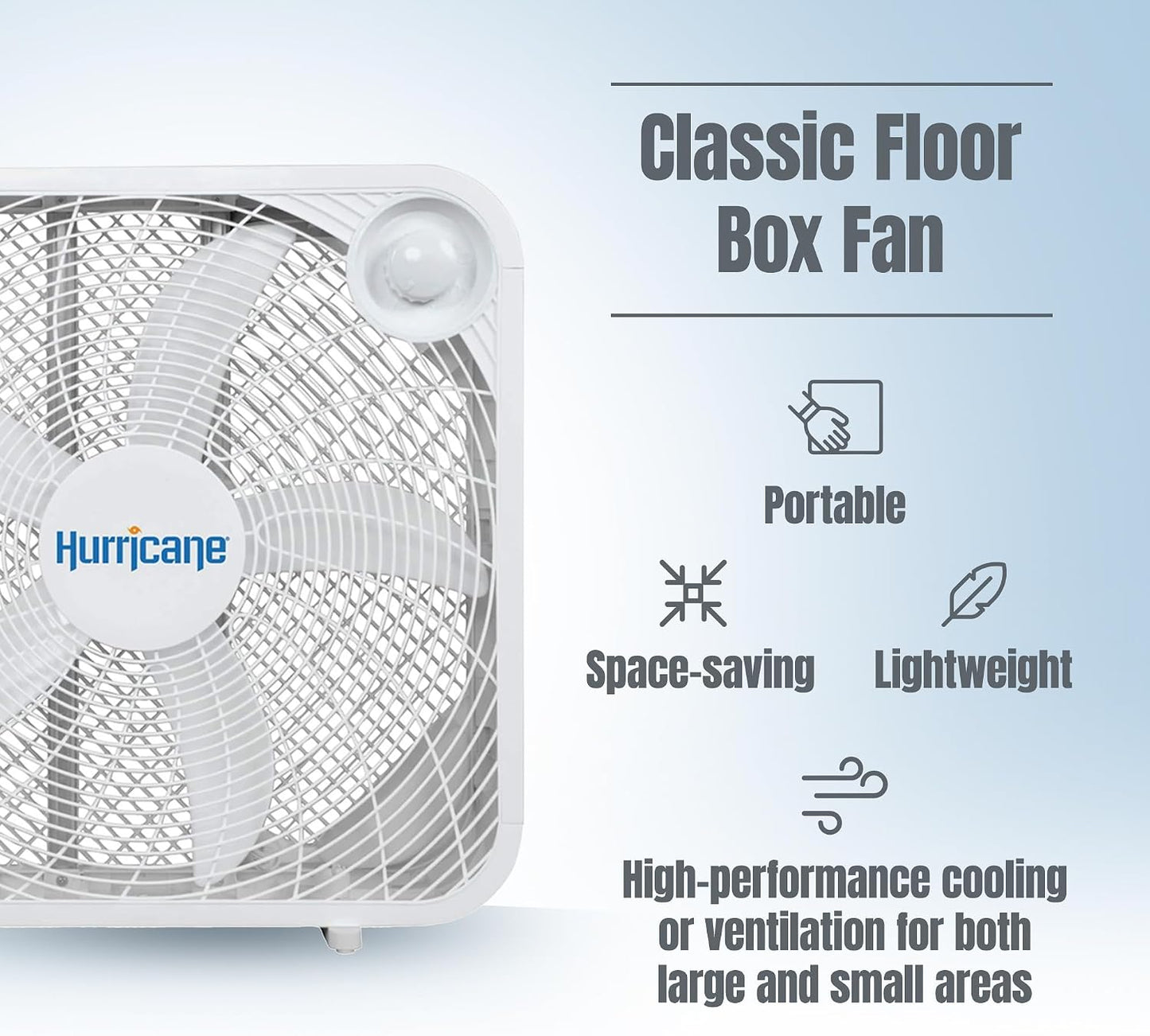 Hurricane Classic Floor Box Fan with 3 Speed Settings, White - 20in | Corded Portable Electric Air Cooling Unit w/ Powerful 2400 CFM Airflow for Home, Garage, Office, Bedroom & Basement