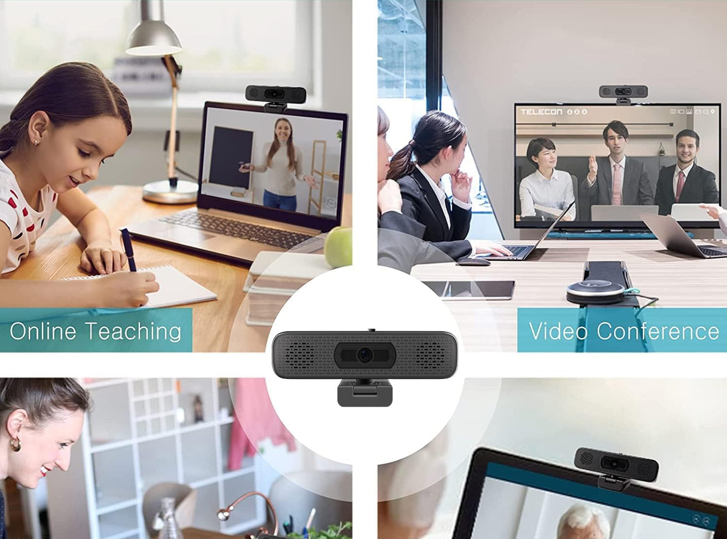 3-in-1 2K Webcam with Dual Speakers & 4 Noise-Canceling Mics, USB Plug & Play Computer Camera with Privacy Cover for Zoom Meeting Online Teaching Video Calling
