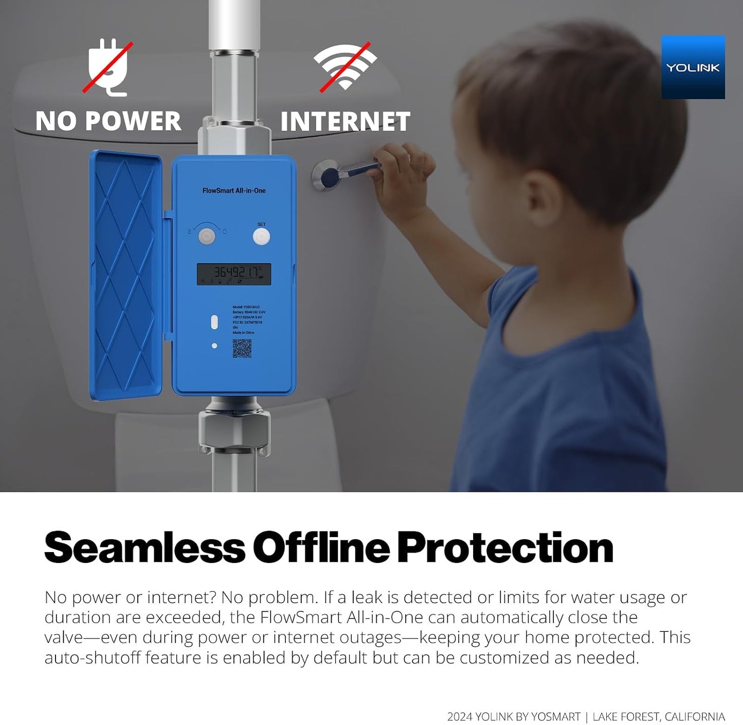 NSF Certified YoLink FlowSmart All-in-One Smart Water Meter & Auto Shutoff for ¾″ Pipes, LoRa Long-Range, Real-Time Leak Detection, 10-Year Battery, 80+ Device Ecosystem, Hub Included – YS5018