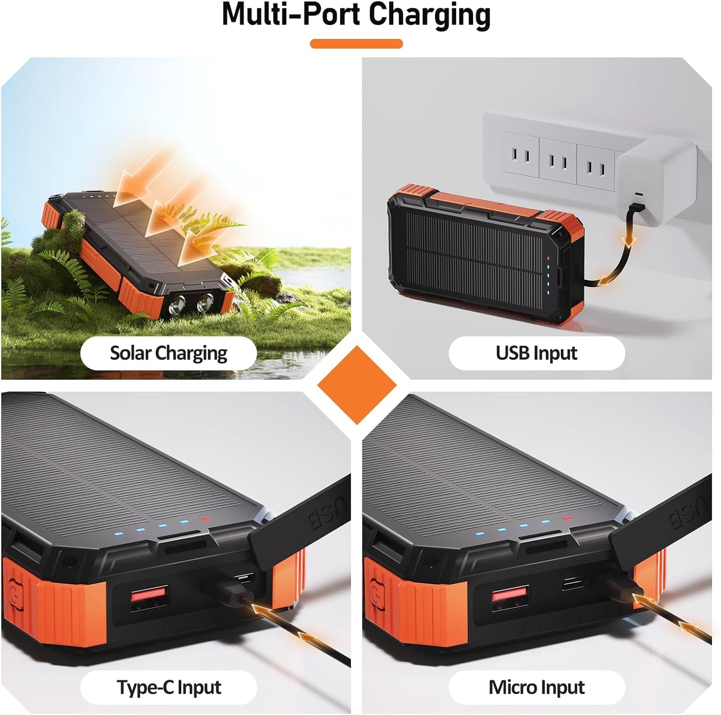 ERRBBIC Solar Charger Power Bank 49800mAh, Wireless Portable Phone Charger Built-in 4 Cable, 22.5W Fast Charging Battery Pack for iPhone 17 16 Pro iPad Samsung S26, Solar Charger for Camping,Hiking