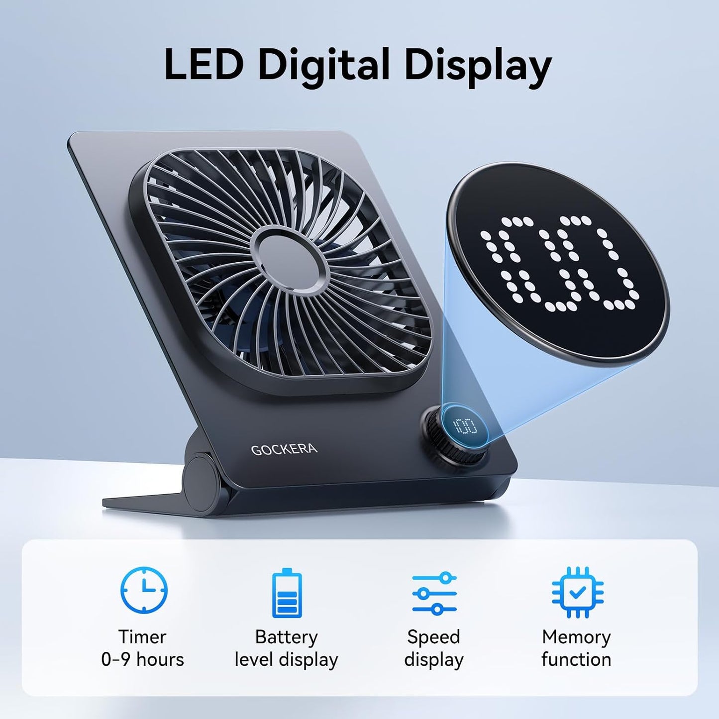 GOCKERA Desk Fan, 6.61''Ultra-thin 5000mAh Battery Powered Fan with Powerful Wind,100 Speeds Adjustable&Digital Display,Timer,Ultra-quiet Small Portable Fan for Bedroom,Office,Travel,Summer Essentials