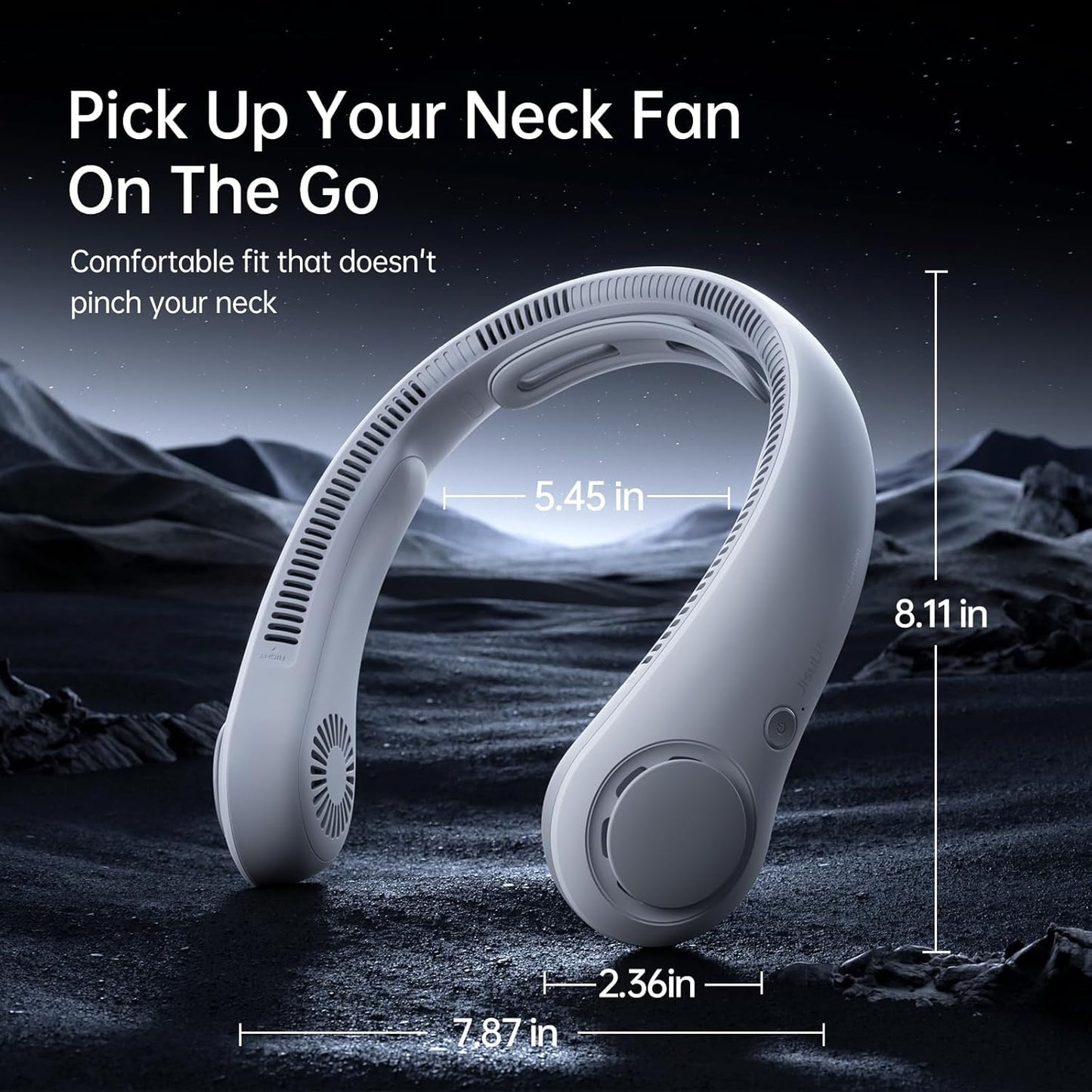 JISULIFE Portable Neck Fan Upgraded: Neckbrace Hands-Free, 5-Speed 5000 mAh | 16.5H Max Runtime, Personal Wearable Bladeless Rechargeable Fan for Outdoor/Travel/Concerts, Gifts for Women Men - Foggy Grey