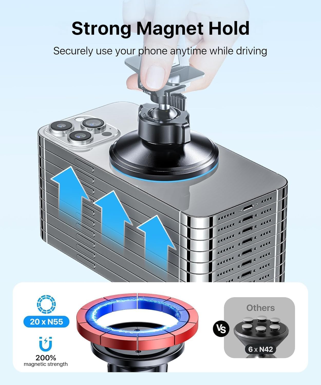 andobil for MagSafe Car Mount, Magnetic Air Vent Phone Mount, Black | 20XN55 Upgraded Strongest Magnet, Military-Grade Metal Clip, 360° Rotation, Carbon Fiber, for iPhone 16 / 15 / 14 / 13 Series