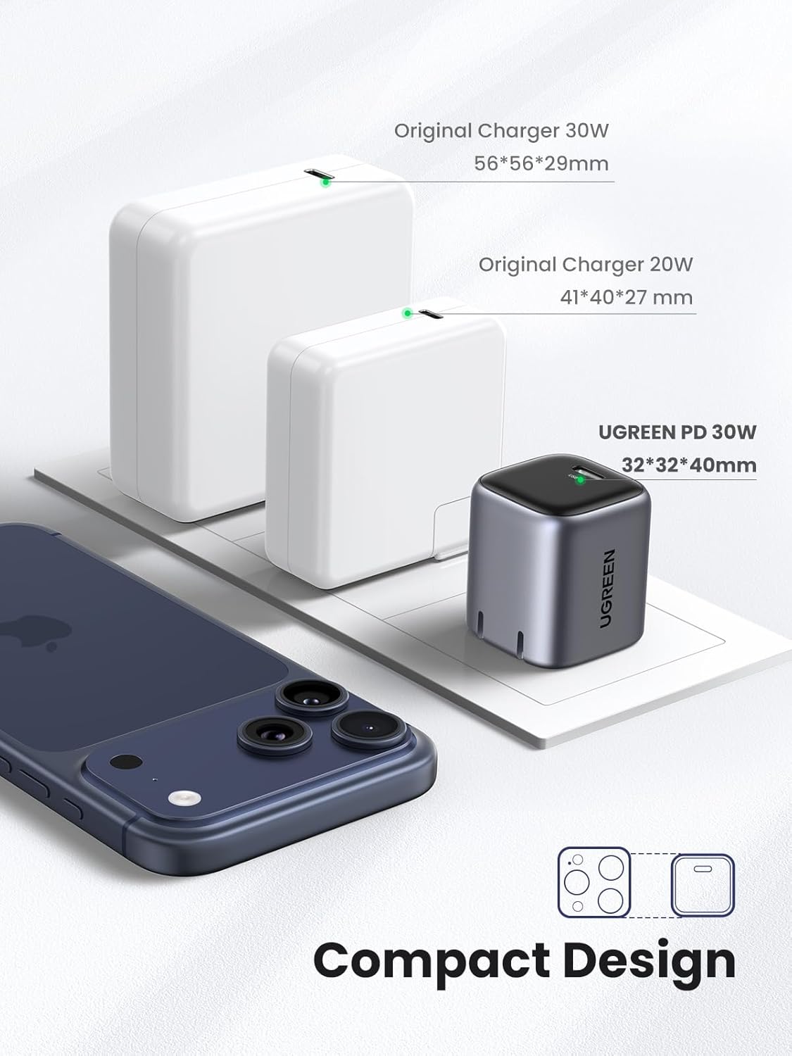UGREEN 30W USB C Charger for iPhone 17, Nexode Foldable GaN PPS Compact Fast Wall Charger Block, USB-C Power Adapter for iPhone 17/16/15/14, Galaxy S26/S25/S24/S23, MacBook Neo/Air, Black