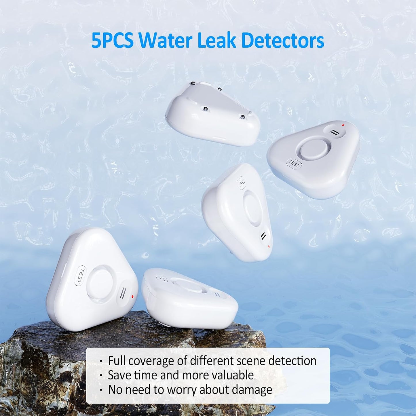 5 Pack Water Leak Detectors for Home, Stechro 4 Levels Adjustable Audio 0-120dB Water Sensor Alarm Leak Detector with Leak and Drip Alert, IP66 Water Leak Sensor for Basements Kitchen Sink Laundry