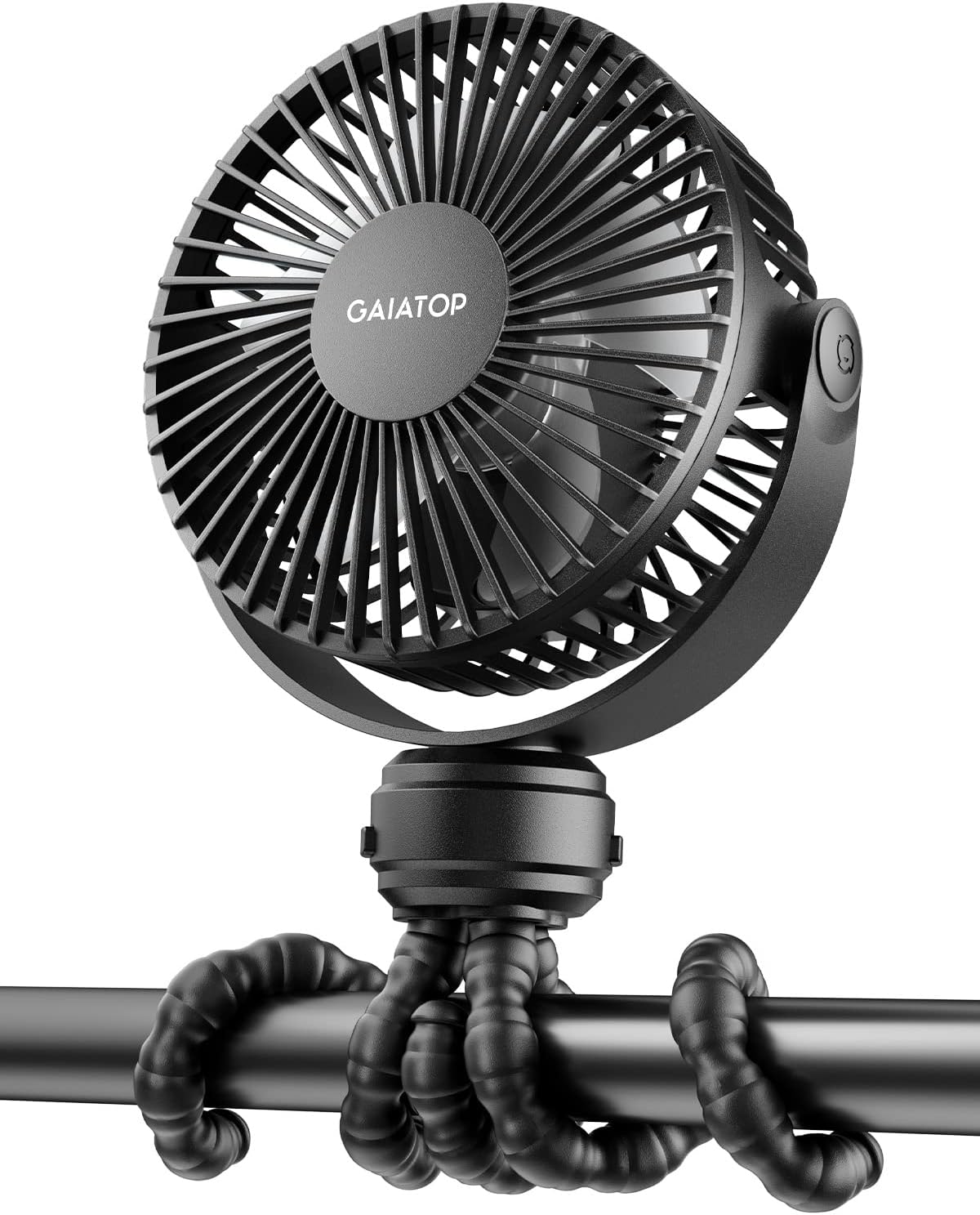 Gaiatop Mini Portable Stroller Fan, Small Clip on Fan 3 Speed Rechargeable | 360° Rotate Flexible Tripod, Battery Operated Detachable, Cooling for Car Seat Crib Treadmill Travel Black