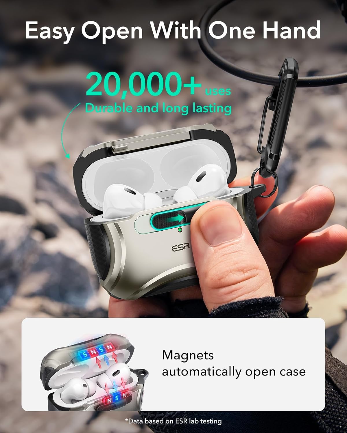 ESR for AirPods Pro Case (2023/2022/2019, 2nd/1st Gen), Compatible with AirPods Pro 2nd Generation (USB-C/Lightning Cable), Effortless MagSafe, Drop-Proof Lock, Easy Open, Cyber Series, Titanium | 2023