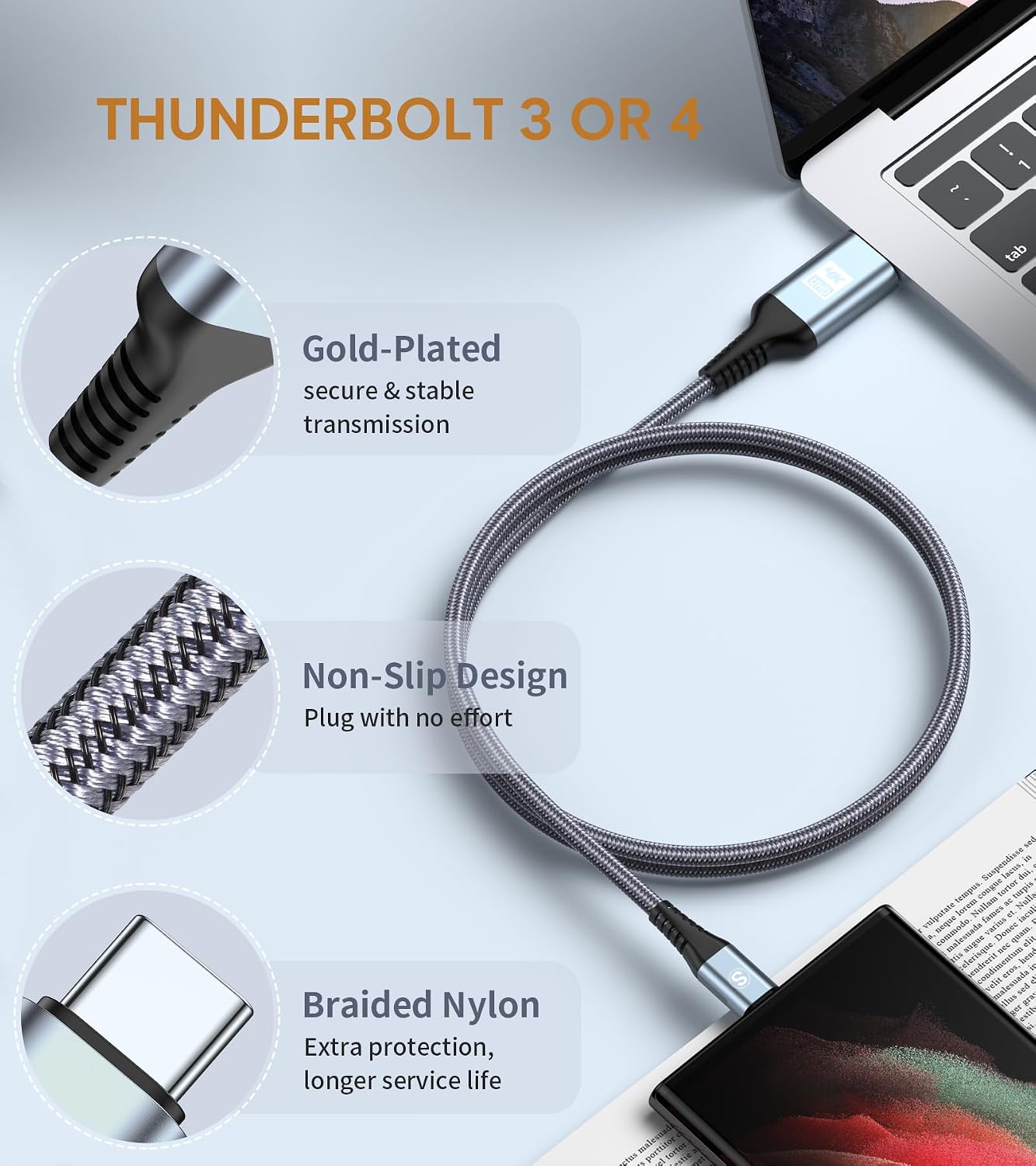 USB-C to HDMI Cable 3.3ft 4K High-Speed Braided Thunderbolt 4/3 Compatible | sweguard USB Type C to HDMI Cord For iPhone 17 16 15 Pro Max ,MacBook iPad Pro Air, Samsung S26 S25,Surface, Switch iMac XPS
