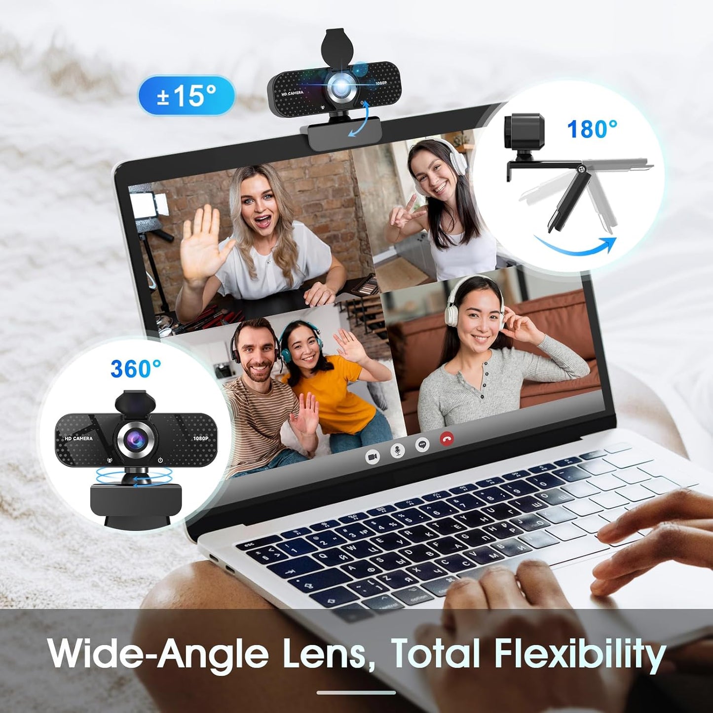 TRAUSI Webcam 1080P with Built-in Mic, Wide Angle & Privacy Cover for PC/Laptop, Plug & Play USB HD Computer Web Camera with Light Correction for Meetings, Streaming and Video Calling