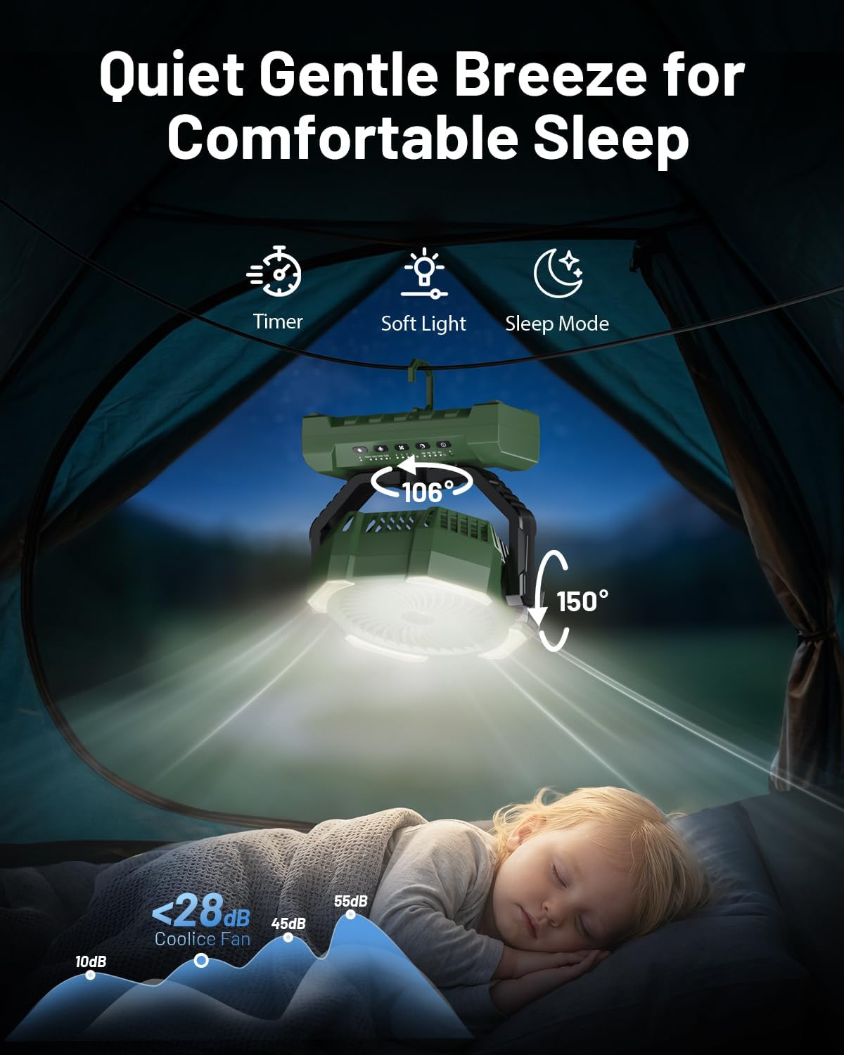 Misting Fan, Portable Camping Fans with 9oz Water Tank, 24000mAh Rechargeable Fan with 4 Speed, Battery Powered Fans with 120H Cooling, Last 5H Mist, 2 Mist Modes, Light, Outsides/Summer Essential