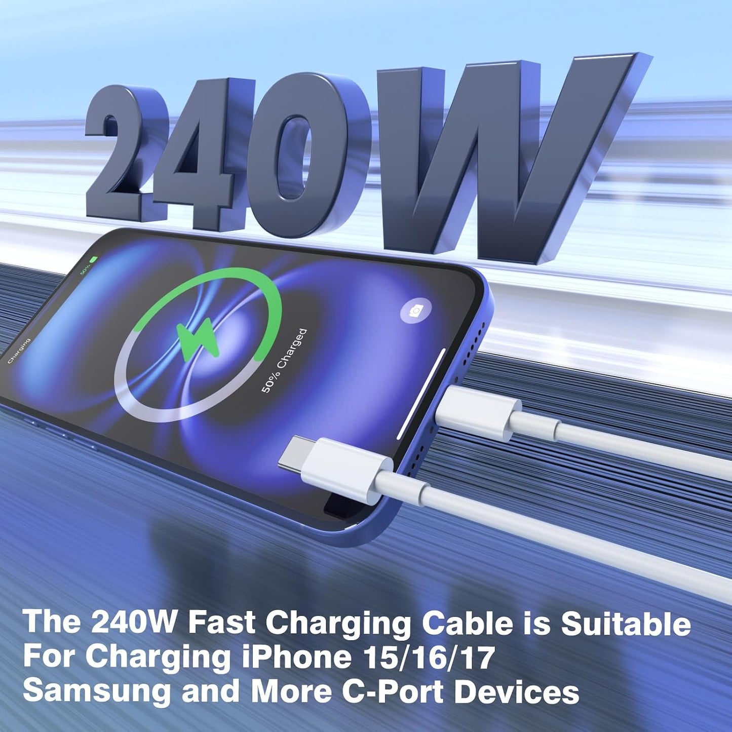 QZIIW USB C to USB C Cable, 3 Pack Type C 240W Fast Charging Cable 3/6/10FT | Type C Android Phone Charger Fast Cable for iPhone 17 16 15 Pro Max Samsung S26 S25 S24 Laptops MacBook iPad Pro/Air etc.