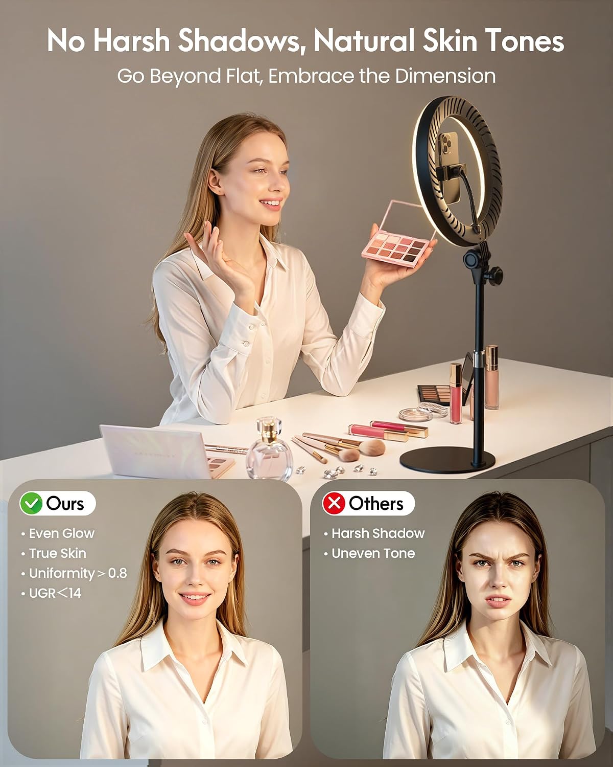 Desk Ring Light with Stand for Computer, Desk Light for Video Recording | 10.5" Video Conference Lighting, Adjustable Circle Light with Phone Holder for Zoom Meeting Video Call Podcast Stream Webcam