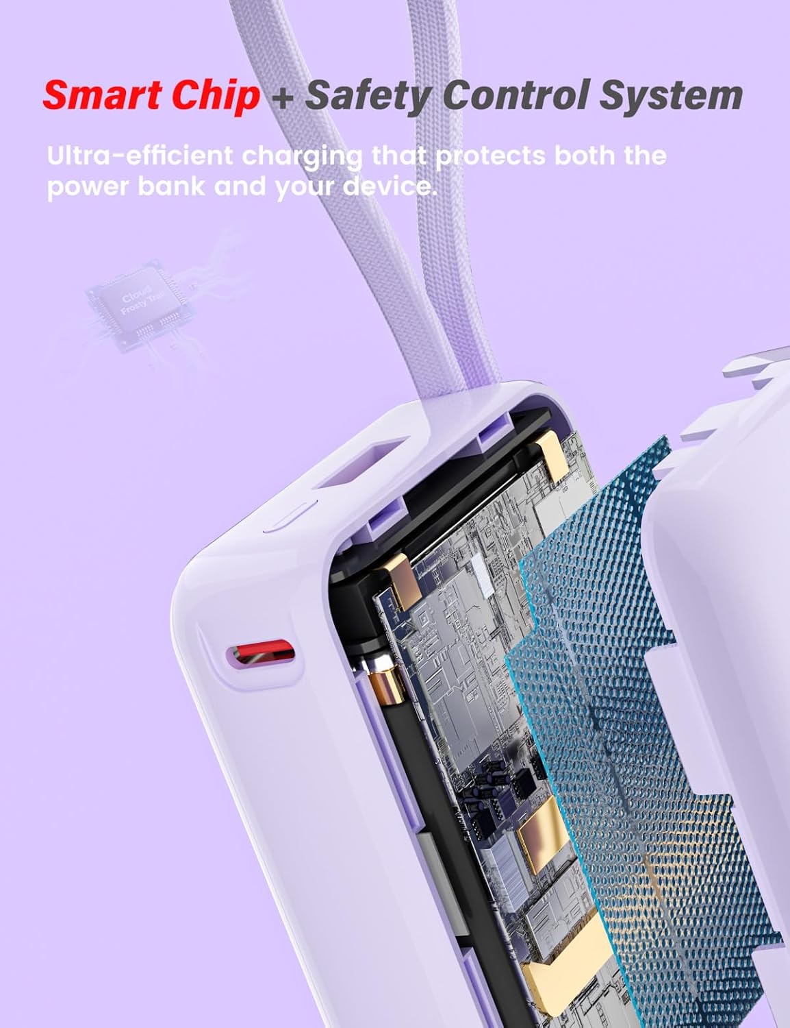 M1 Mini Portable Charger, 10000mAh Ultra-Compact Power Bank, 22.5W PD Fast Charging, Tpye-C Built-in Cable, Small External Battery Pack for iPhone, Samsung, Android iPad (Purple)