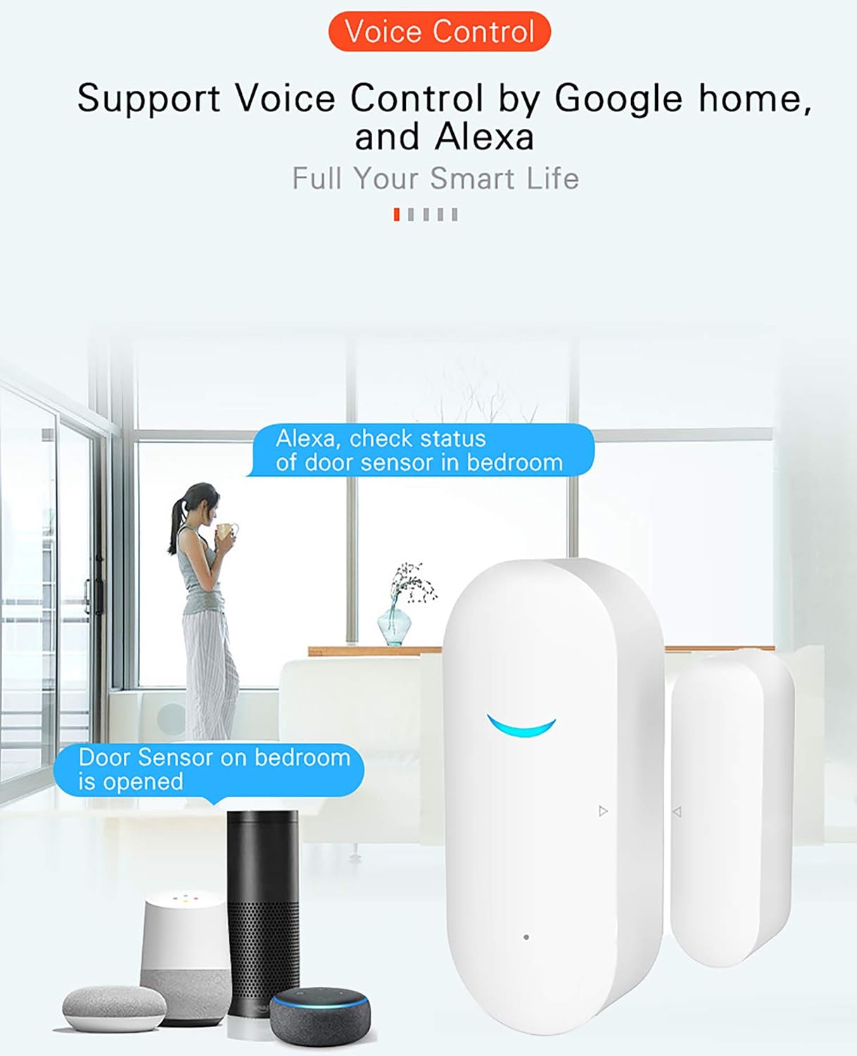 2 Pack WiFi Door Window Sensor Detector: Wireless Security Alarm Door Sensor, Tuya Door Open Contact Sensor, Compatible with Alexa,Google Home,Siri, Smart Door Sensors for Home Business Security