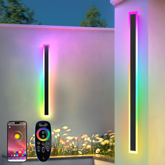 2 Pack Outdoor RGB Long Wall Lights, 47.2inch Wall Lights RGB/Warm/White Dimmable Modern Led Wall Lighting, Ip65 Waterproof Wall Sconce with Remote APP Control for Outdoor/Indoor Party Gathering