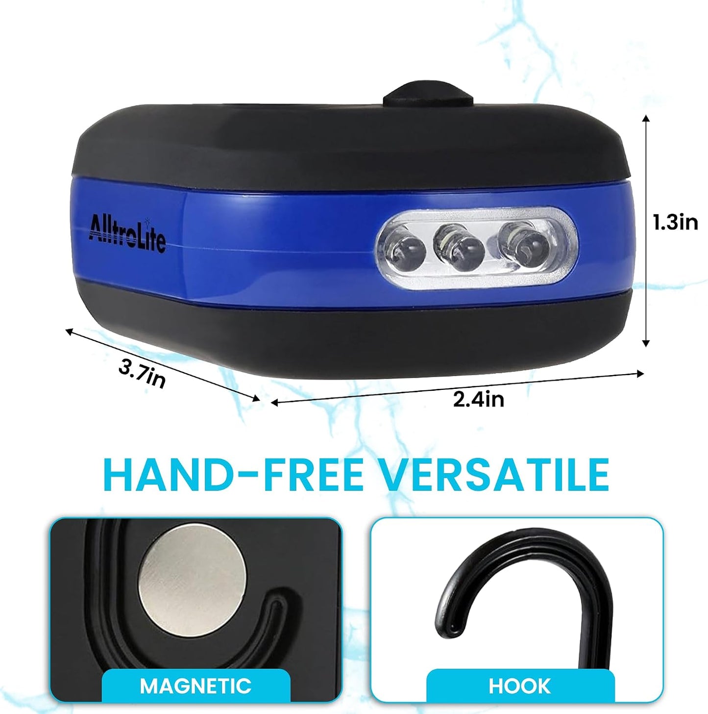 3-Pack LED Work Light | Portable Magnetic Work Light with Rotatable Hook, Magnetic Back & Push Button | Battery Operated Pocket Work Lights for Car Repairing, Emergency, Hiking, Camping