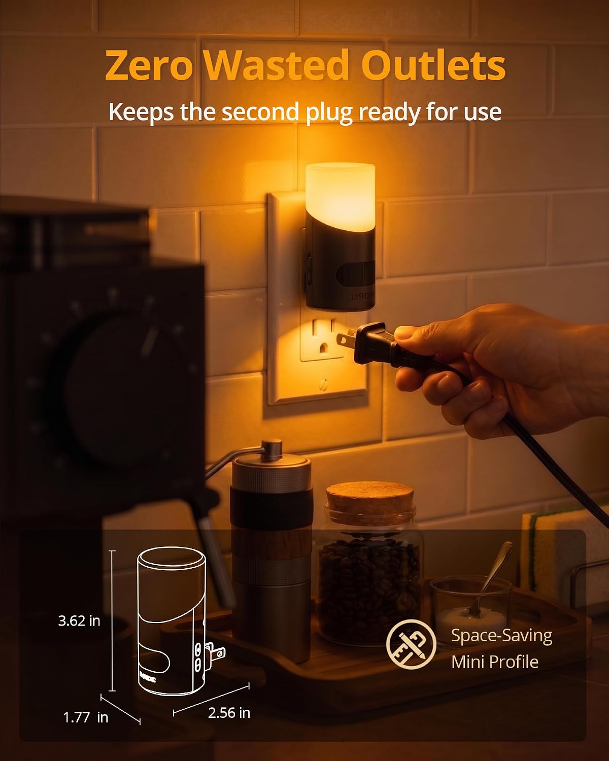 Lyridz Amber Night Light with Motion Sensor, 1-150LM Dimmable Plug-in Nightlight Indoor for Bedroom, Bathroom, Hallway, Stairs, Pet House, Toilet, 2 Pack