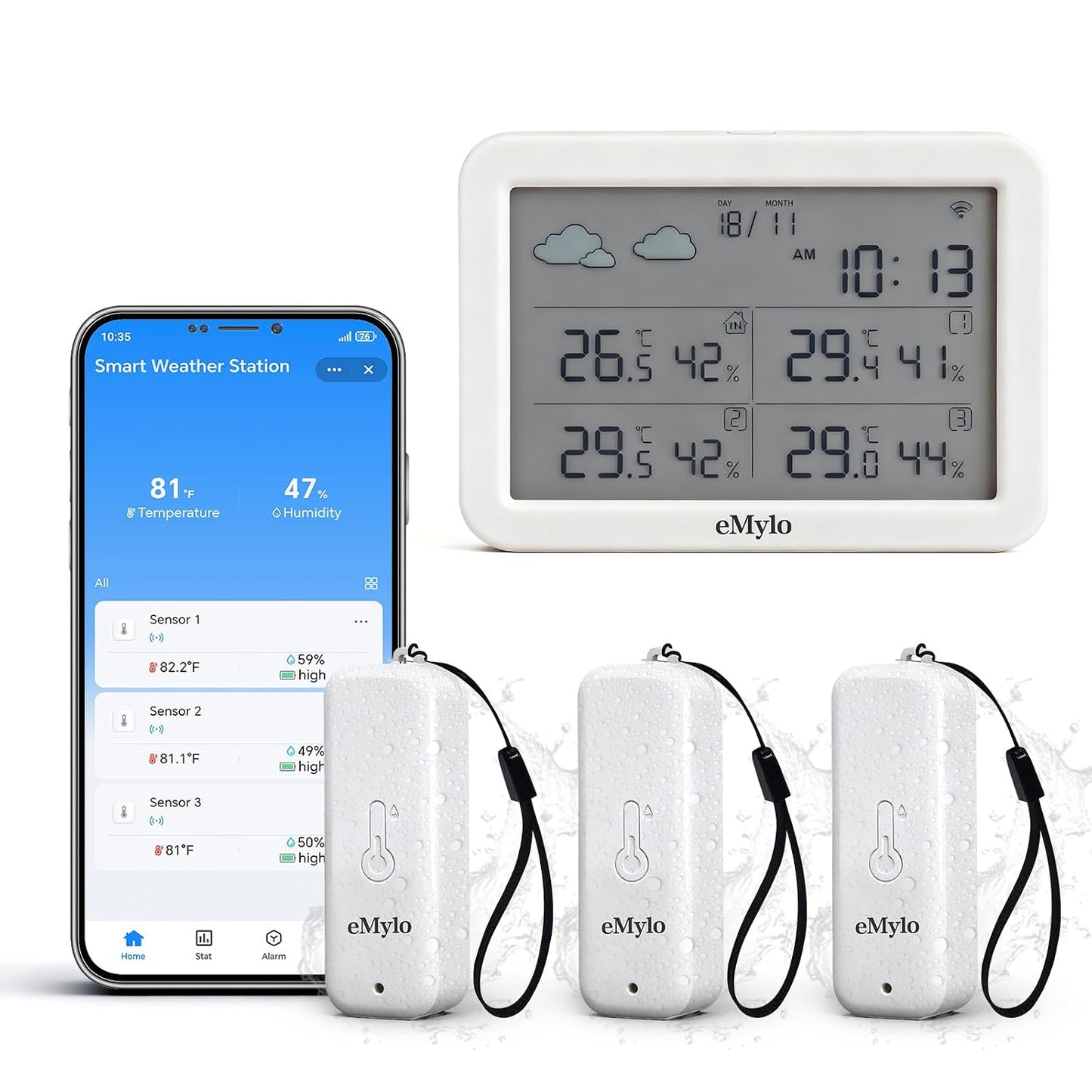 eMylo WiFi Hygrometer Thermometer 4 Pack with App Alert, Monitor 426Ft Rang | Wireless Indoor Outdoor Temperature Humidity Sensor, Works with Alexa &amp; Google Assistant,for Greenhouse Baby Room Wine Cellar