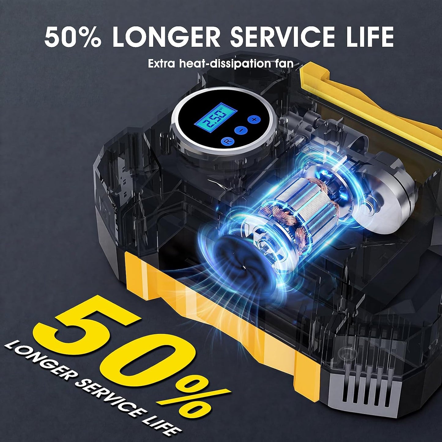 Digital Air Compressor for Car Auto Pump Portable Tire Inflator with LED Light DC 12V