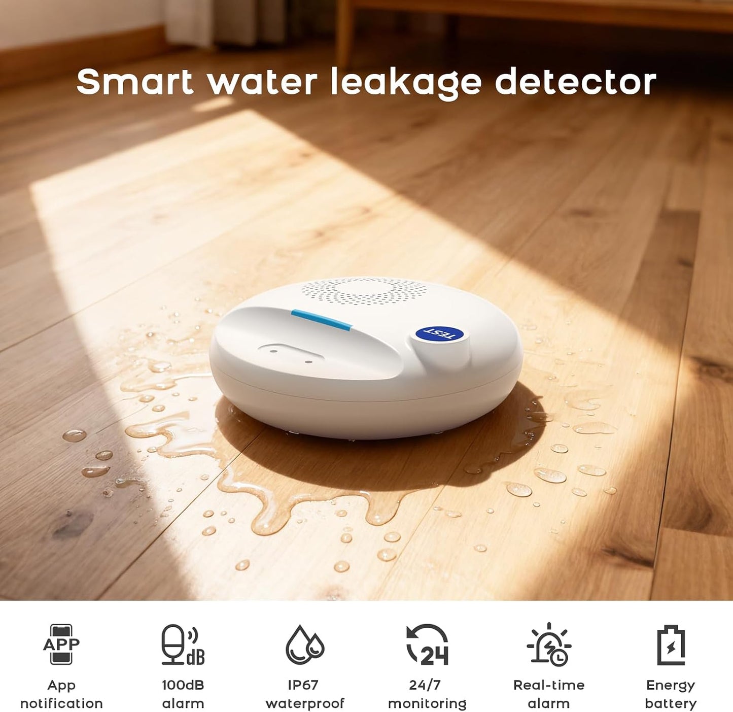 Wireless WiFi Water Leak Detectors,100dB Adjustable Loud Water Leak Sensor for Smart Life Tuya APP Control &amp; Instant Alerts,Delayed &amp; Extended Alarm Duration for Home Kitchen,Sink,NO Monthly Fees