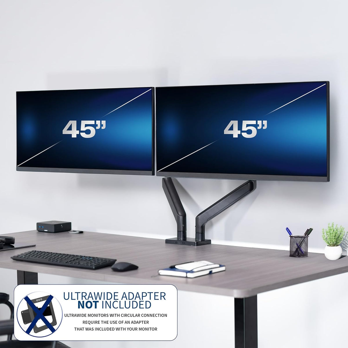 VIVO Heavy Duty Dual Ultra-Wide Monitor Tension Arm, Up to 45 inch Screens, Holds 44 lbs per Arm, Premium Desk Mount Monitor Stand for 2 Ultrawides, Black, STAND-V200V