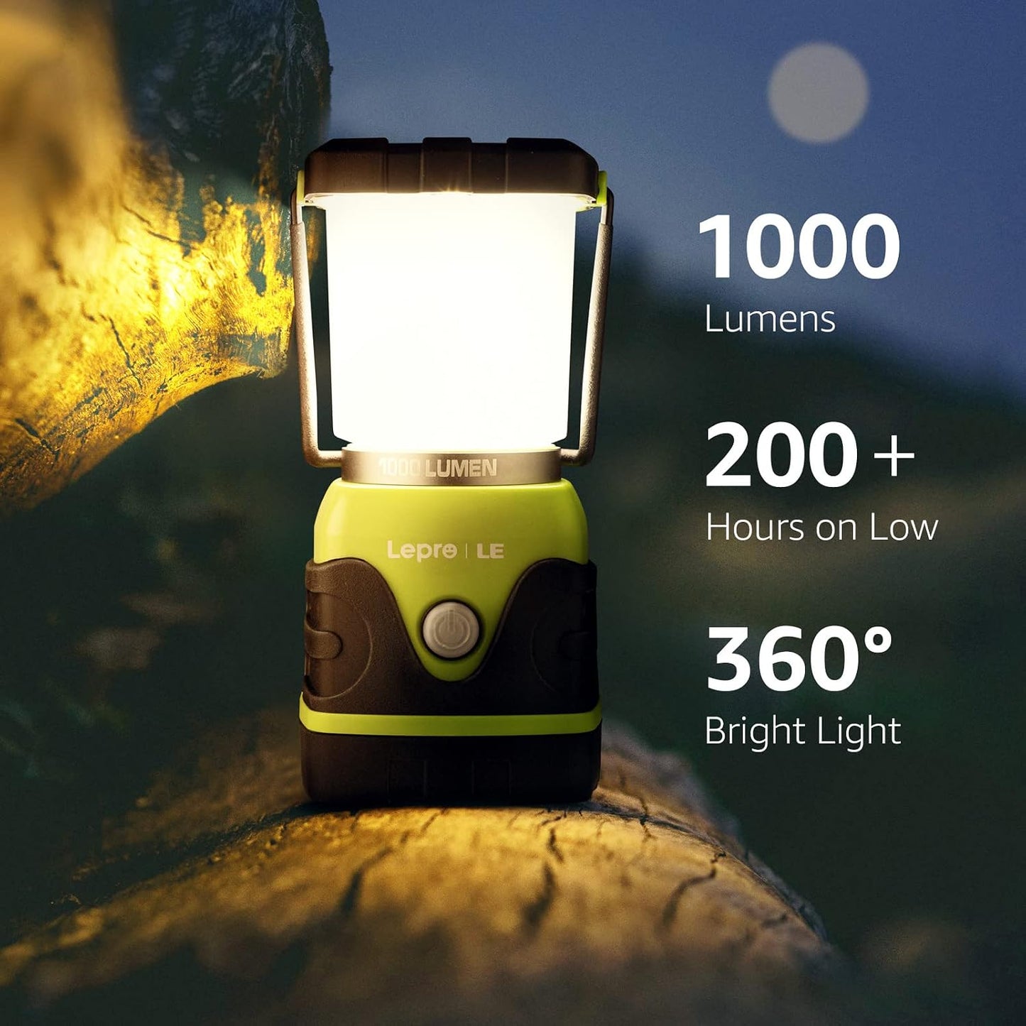 Lepro 1000LM Battery Powered LED Camping Lantern with 4 Light Modes, Green | Tent Light, Camping Essentials, Waterproof Lantern Flashlight for Camping, Emergency Light, Power Outages, Not Rechargeable
