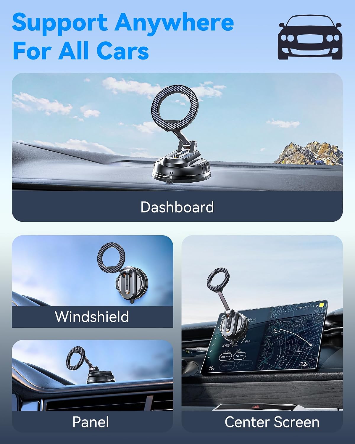 2-IN-1 Detachable MagSafe Car Mount, Vacuum Magnetic Phone Holder for Car | [2800gf Strong Magnet & 89+LBS Suction Base] Phone Holders for Your Car, 360° Adjustable Car Phone Holder for iPhone 17-12