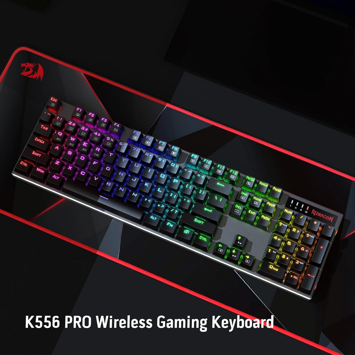 Redragon K556 PRO Upgraded Wireless RGB Gaming Keyboard, BT/2.4Ghz Tri-Mode Aluminum Mechanical Keyboard w/No-Lag Connection, Hot-Swap Linear Quiet Red Switch