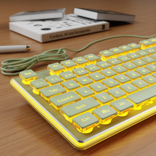 Wired Keyboard with Warm Backlight Pudding Keycaps, Full Size, Green