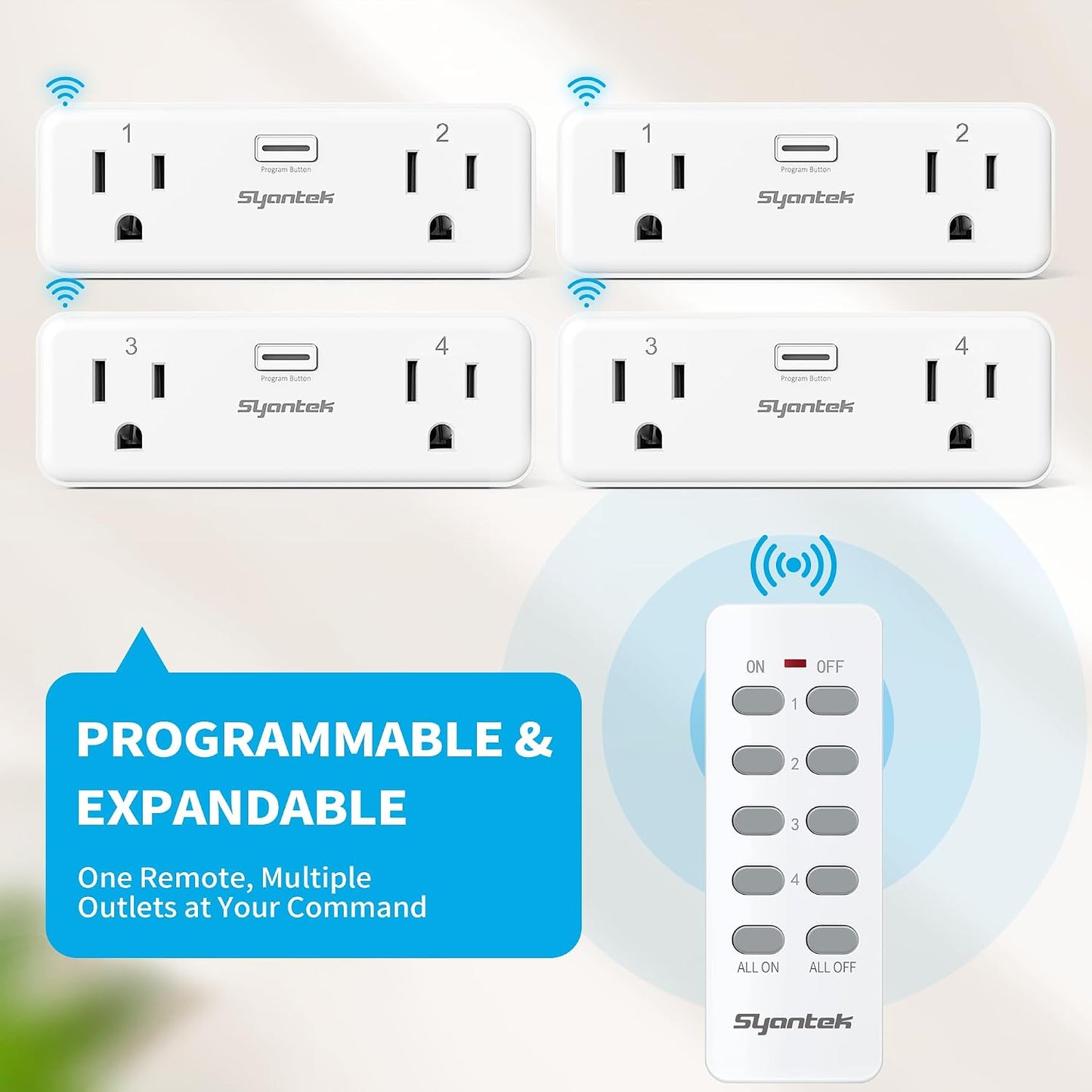 Remote Control Outlet with 2 Independent Control Sockets, Wireless Remote Light Switch Set, Remote Outlet Plug Up to 100 FT Range, FCC Certified, 15A/1875W, White (2 Outlets + 1 Remote)
