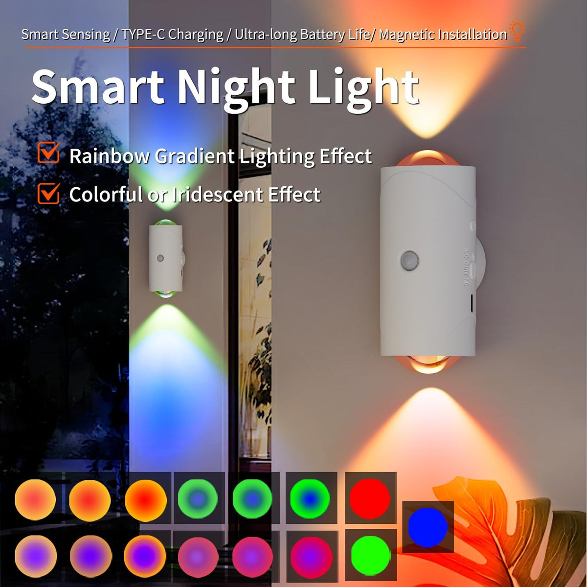 LED Motion Sensor Night Light, 7 Colors Rechargeable Battery Stair Light