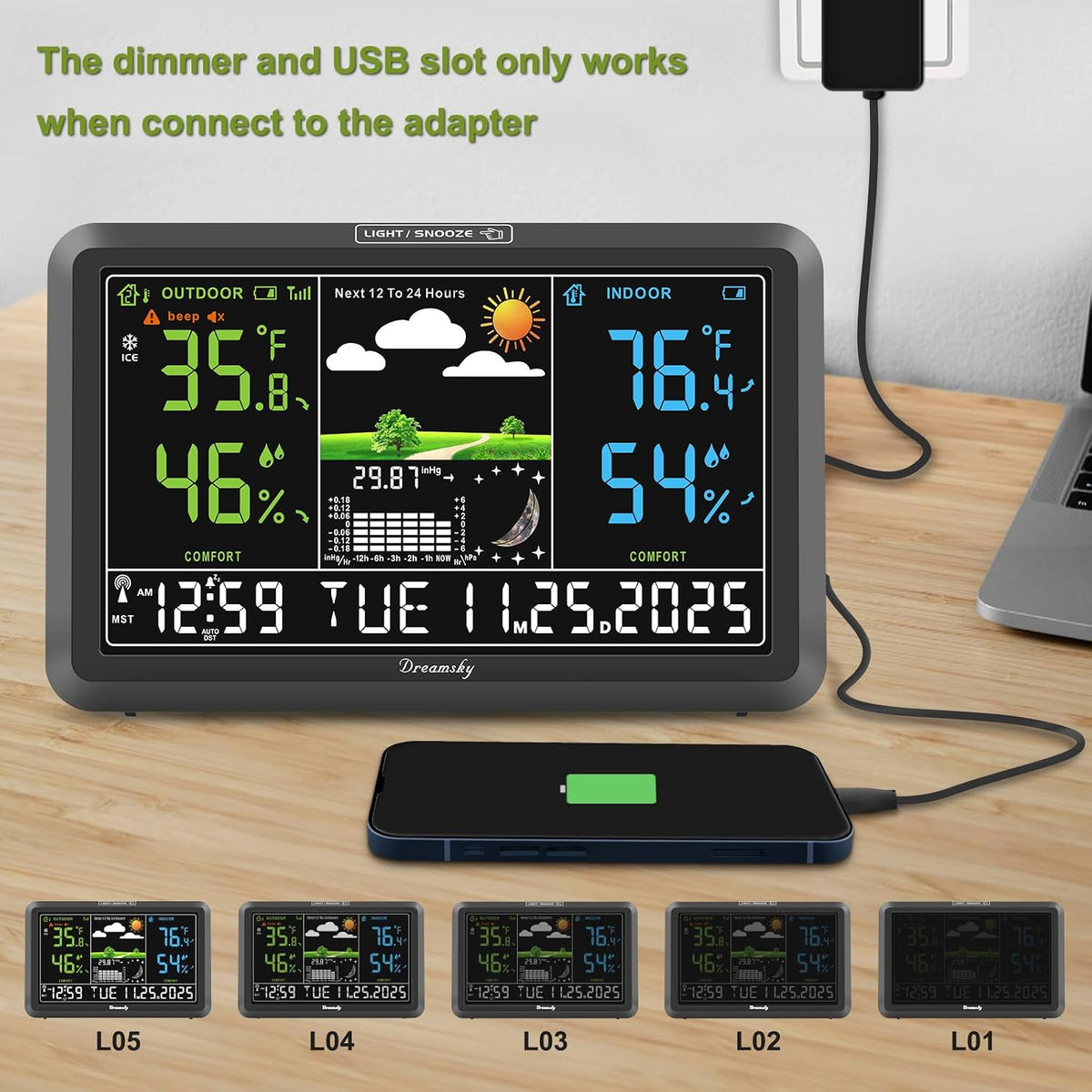 DreamSky Weather Station Indoor Outdoor Thermometer Wireless, Atomic Clock