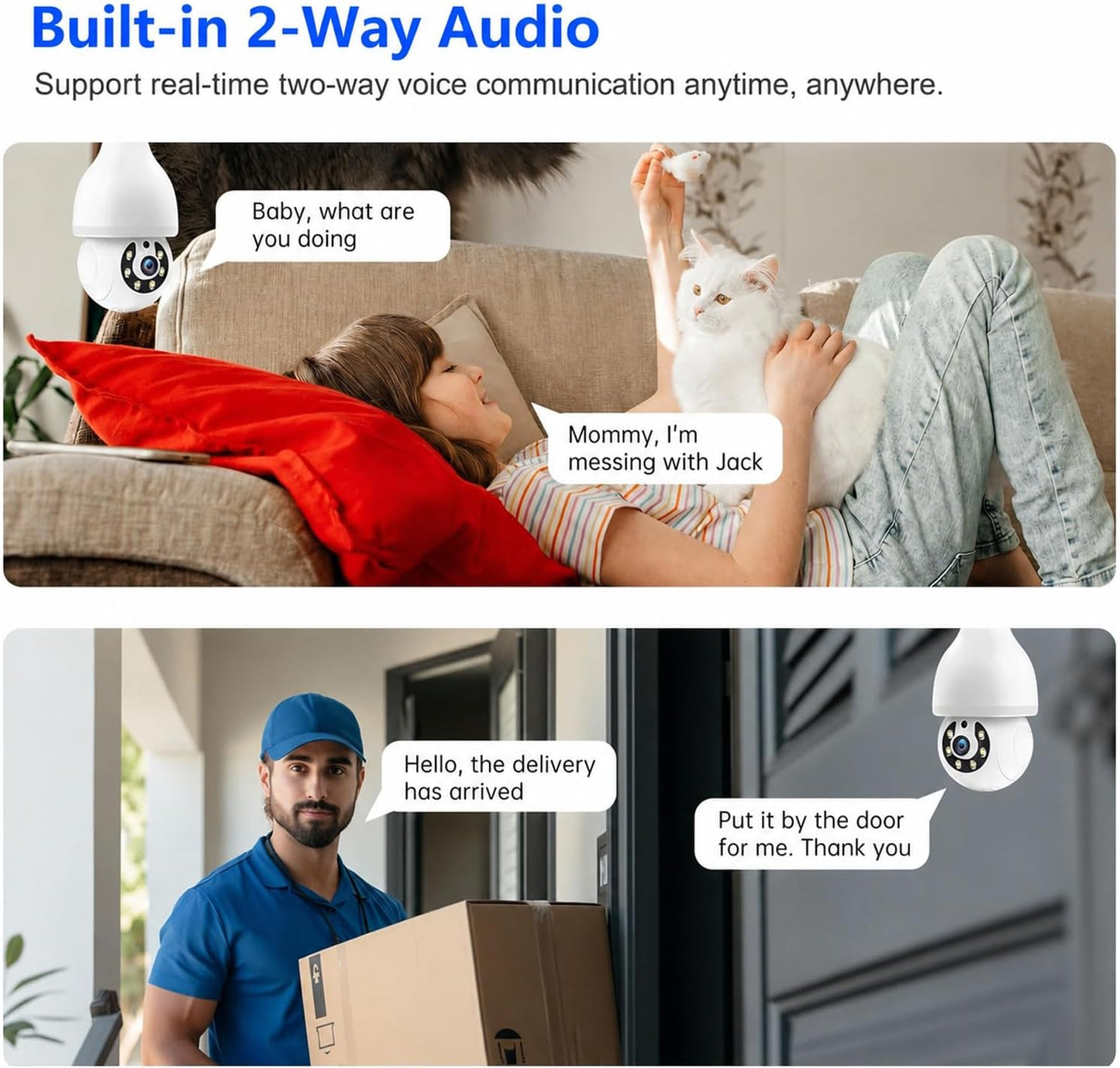 Light Bulb Security Camera, 5G&amp;2.4GHz WiFi Light Bulb Cameras Wireless Outdoor Indoor, Lightbulb Camera for Home Security, Two-Way Talk,Color Night Vision, Motion Detection &amp; Real-time Alarm