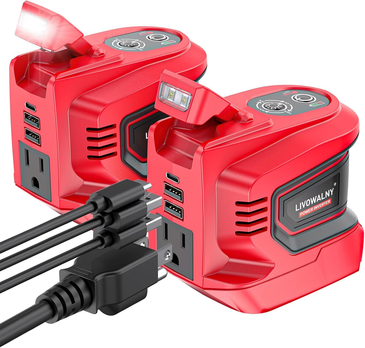 Real 200W Portable Power Inverter Compatible with Ryobi 18V, LIVOWALNY Outdoor Generato Battery Converter 2 USB & AC Battery Powered Outlet, DC 18V to AC 110V-120V Power Station (Tool Only)