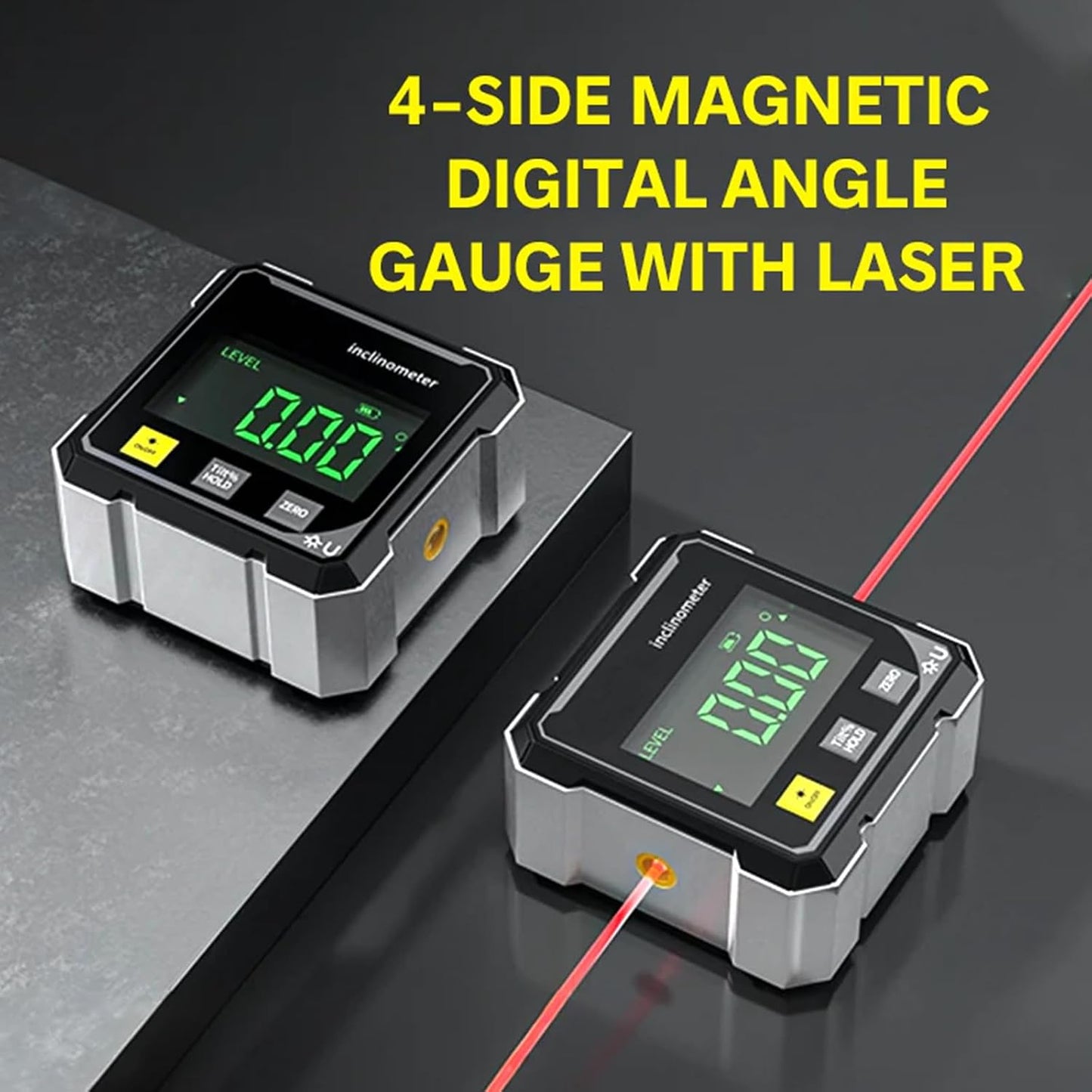 Digital Angle Finder with Electronic Laser & 4-Side Magnetic Base - Electronic Inclinometer with LED Display Cube Inclinometer, Table Saw Miter Protractor, Woodworking Measuring Tool, Level Box