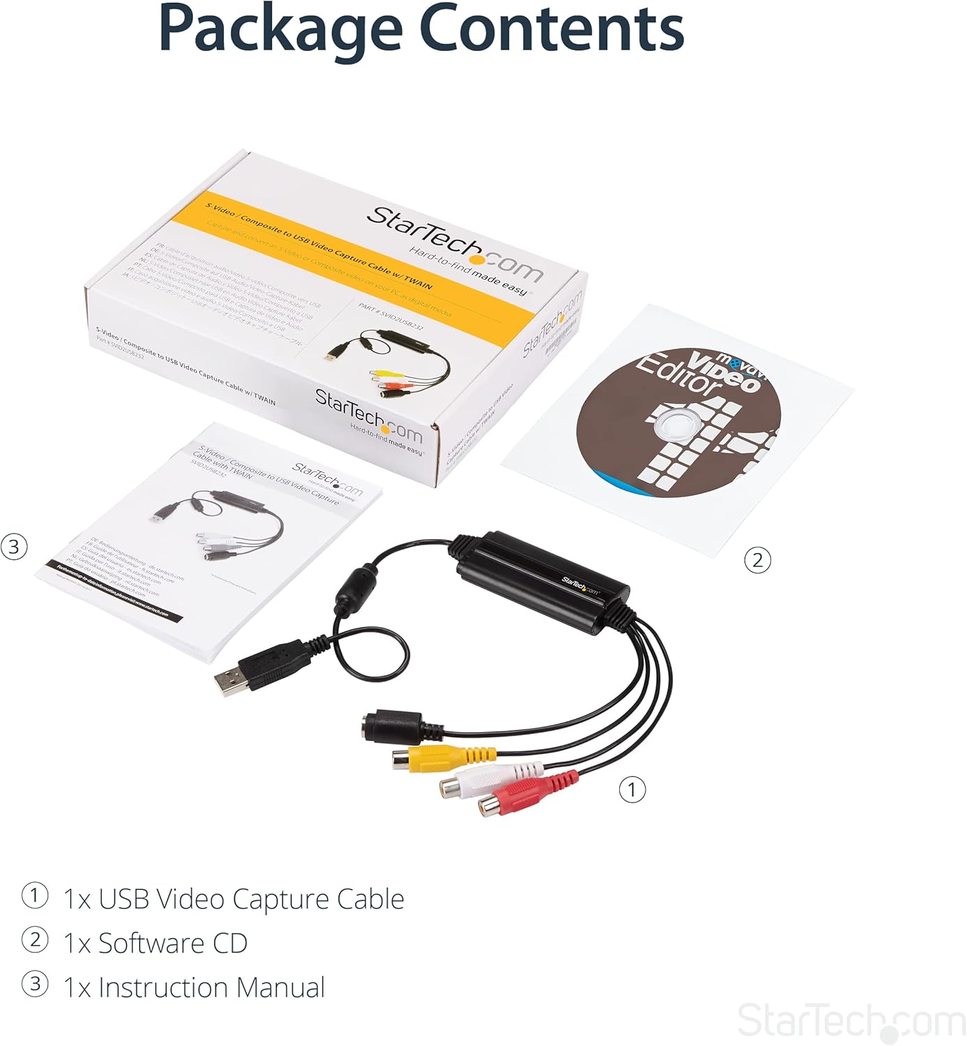 StarTech USB Video Capture Adapter, Windows Only, Cable (SVID2USB232) | S-Video/Composite to USB 2.0 SD Video Capture Device Cable, TWAIN Support, Analog to Digital Converter for Media Storage
