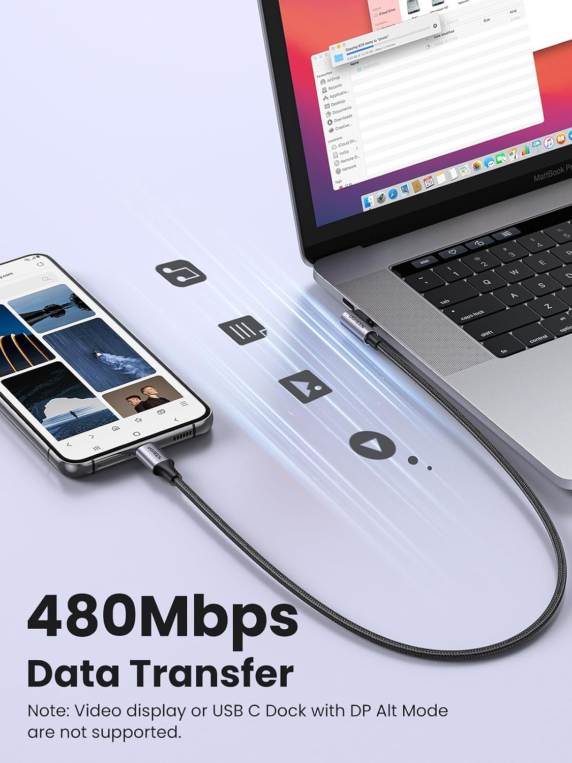 UGREEN 60W Right Angle USB C Cable, Fast Charging Cable, 10ft