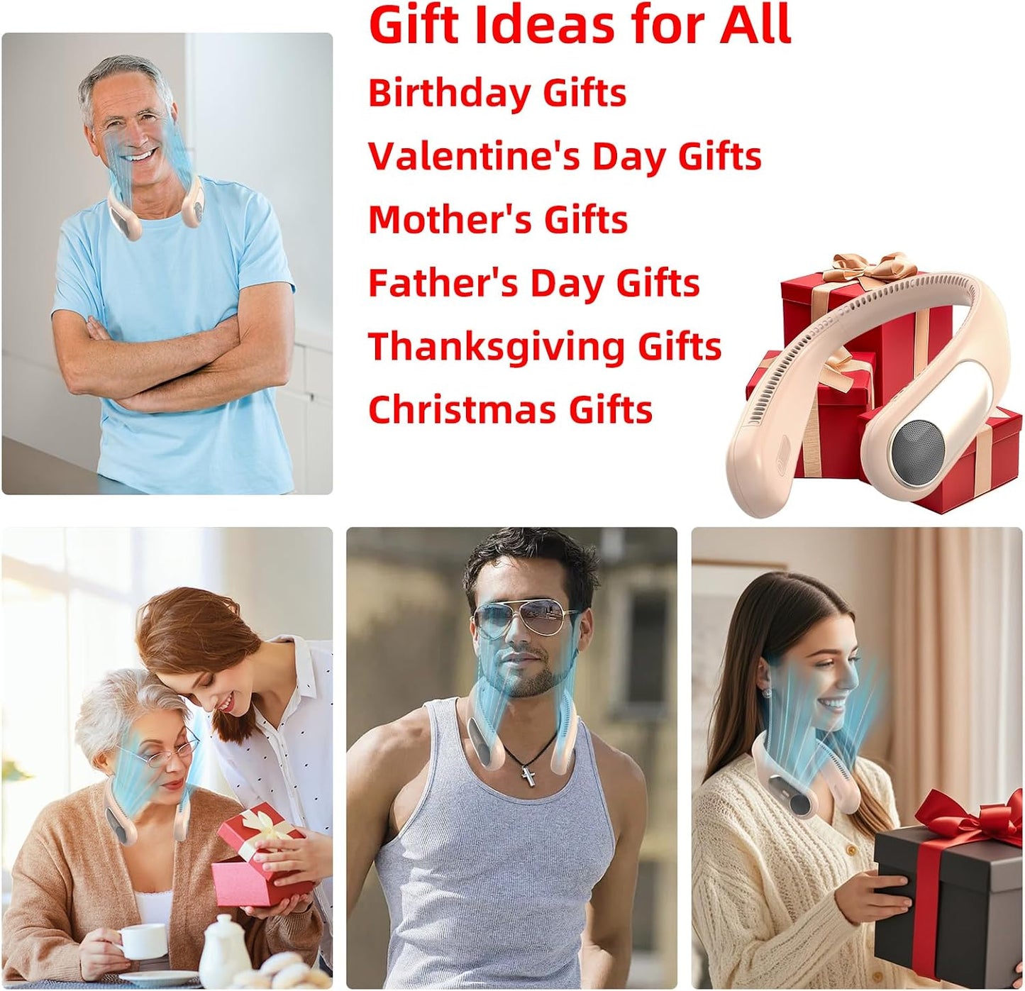 Portable Neck Fan, Personal Wearable Bladeless Fan for Outdoor Indoor, LED Display, 360° Cooling, 4-Speeds, 6000mAh USB Rechargeable, Birthday Gifts for Men Women Dad Mom (Brown)