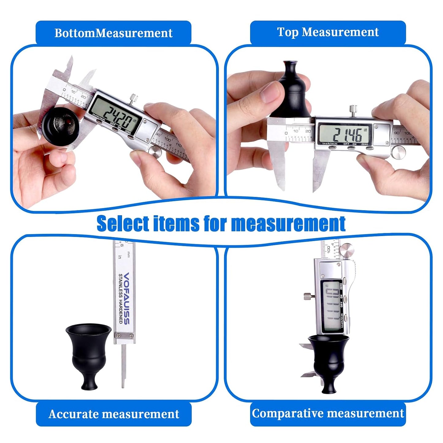 Digital Caliper Measuring Tool,Caliper Measuring Tool with Stainless Steel, Micrometer Dial Vernier Caliper Digital,Large LCD Screen, IP54 Splash Proof, Auto-Off Feature,6 Inch/150mm Caliper Tool