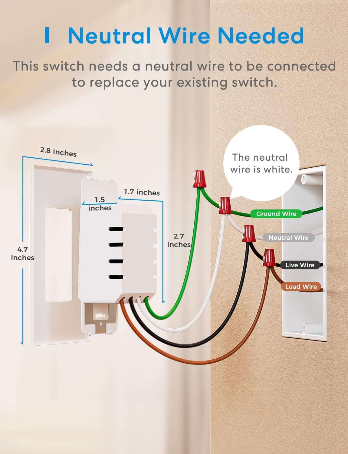 Meross Smart Light Switch Supports Apple Homekit, Siri, Alexa, Google Assistant & SmartThings, 2.4Ghz WiFi Light Switch, Neutral Wire Required, Single Pole, Remote Control Schedule, 2 Pack