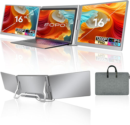 16" Laptop Screen Extender Monitor Portable, Quad Monitor, Just 1 Cable for 3 Screens, FHD 1080P IPS Laptop Extender Compatible with Wins/Mac for 13.6" - 18.5" Laptops
