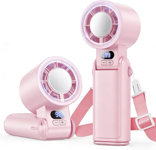 Portable Handheld Turbo Fan, 1-199 Speed Adjustable, Pink | 4 IN 1 Pocket Design with LED Display, High-Power Motor, Rechargeable Battery, Mini Fans for Indoor/Outdoor/Travel/Work