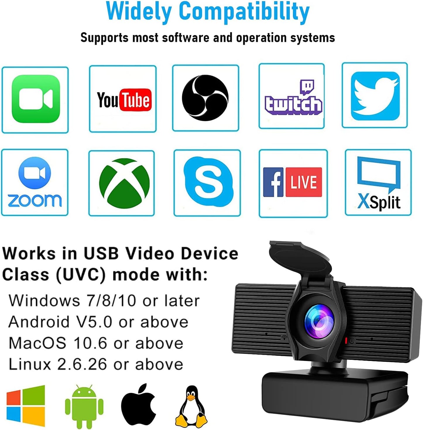 LITEPRO Webcam with Microphone & Privacy Cover, 1080P HD Web Computer Camera, USB Plug and Play Laptop PC Desktop Camera, Works with Zoom, Skype, Teams, Video Conferencing/Recording/Streaming