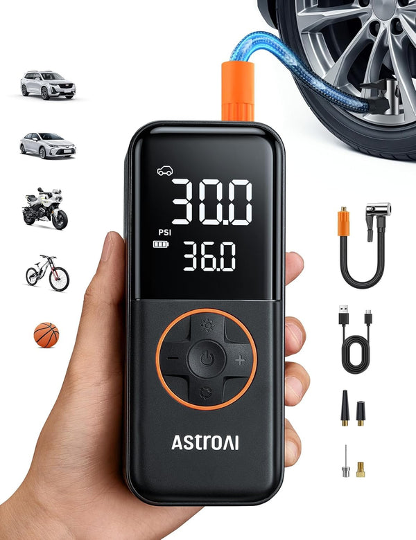 AstroAI L4 Cordless Tire Inflator Portable Air Compressor, 150PSI Portable Air Pump for Car Tires, Battery Electric Tire Pump with Pressure Gauge, Ultra-Fast Inflation for Cars,Motorcycles,Bikes,Balls