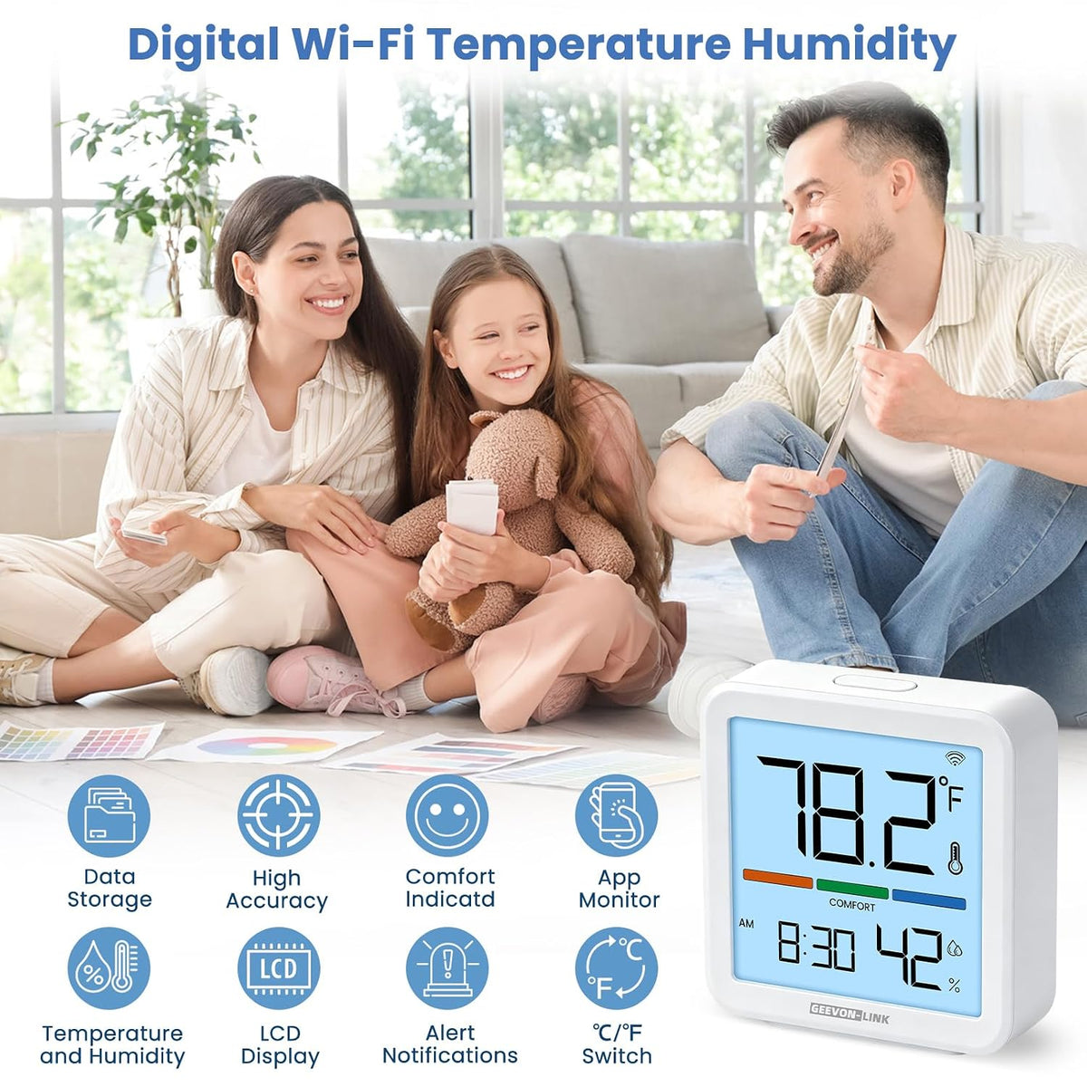 Indoor WiFi Thermometer Hygrometer with App Email Notification