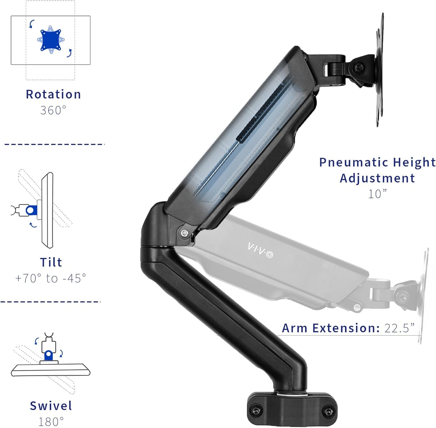 VIVO Universal Full Motion Pneumatic Pole Mount Arm for 17 to 32 inch Monitor Screens, 75mm and 100mm VESA Plate, Black, MOUNT-POLE05O