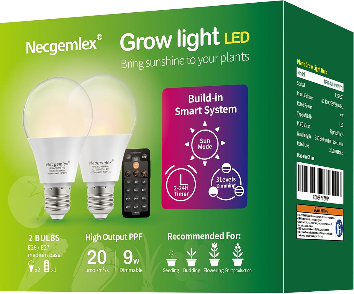 Smart Grow Light Bulbs for Indoor Plants, Programmable Timer and Dim