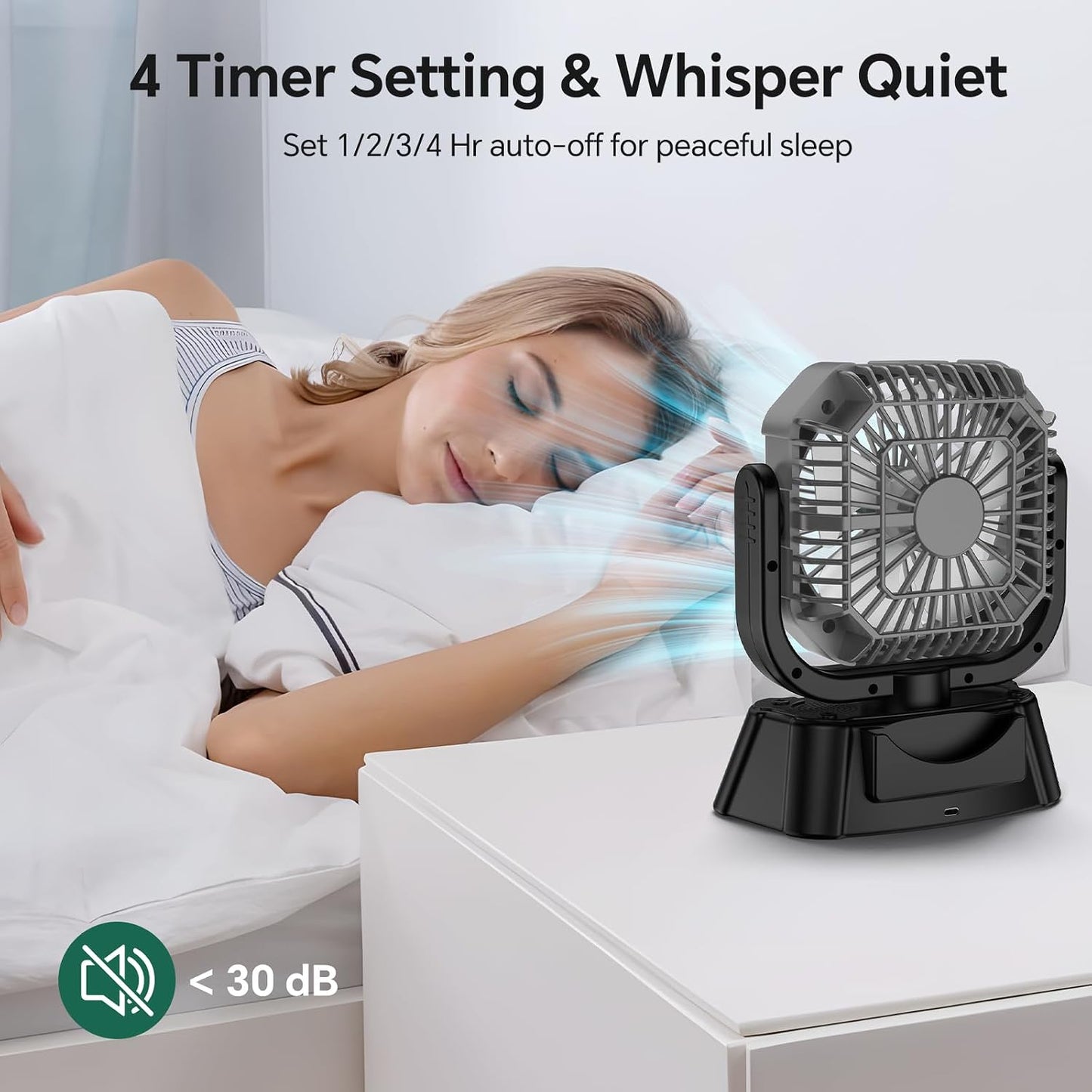 SHJQJJLBCQ 10000mAh Camping Fan, Battery Rechargeable Portable | Auto oscillating, quiet, wireless, remote, 4 timers, light, rechargeable, for camping, tent, RV, outdoor, travel, emergency.