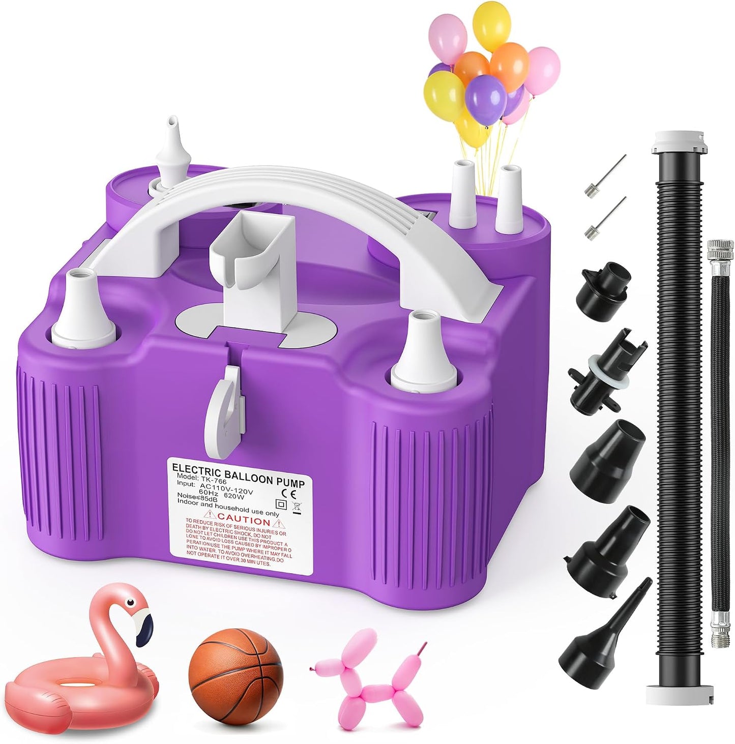 4-in-1 Electric Balloon Pump Triple Nozzles for Latex Foil 260q Balloon | Inflator Deflator for Inflatables Air Mattresses Pool Floats Yoga Balls, Electric Air Pump for Sports Balls