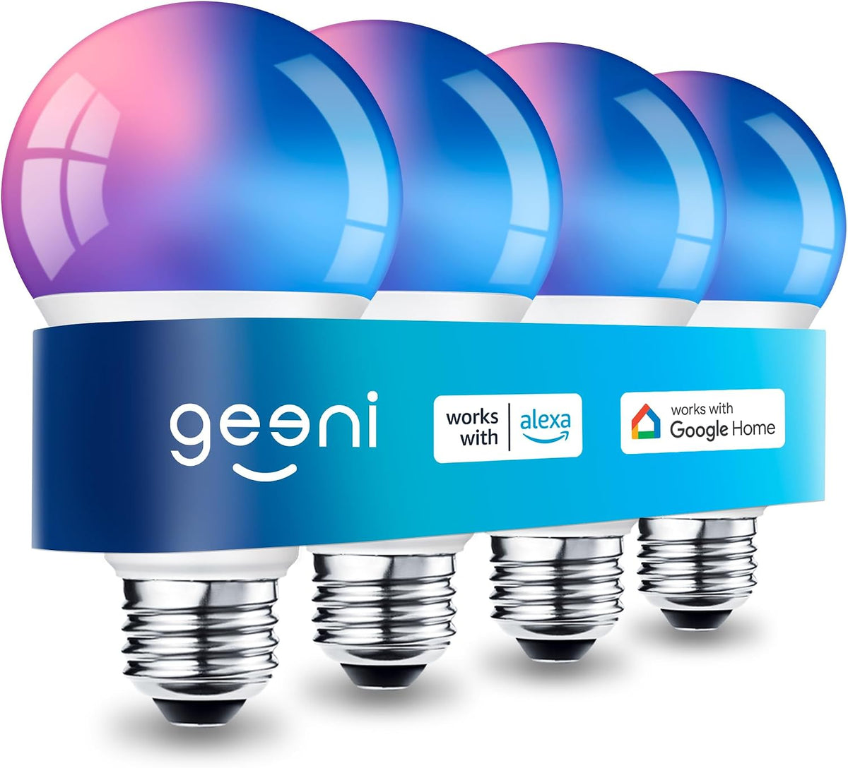 Geeni Prisma Plus 800-Lumen Dimmable Smart Bulbs, 2.4 GHz Wi-Fi, 4-Pack